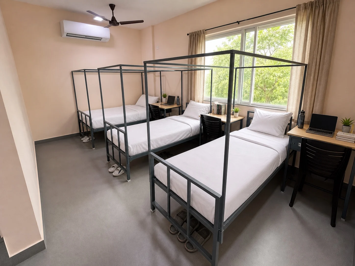 Furnished triple sharing room at Sarita Working Women’s Hostel