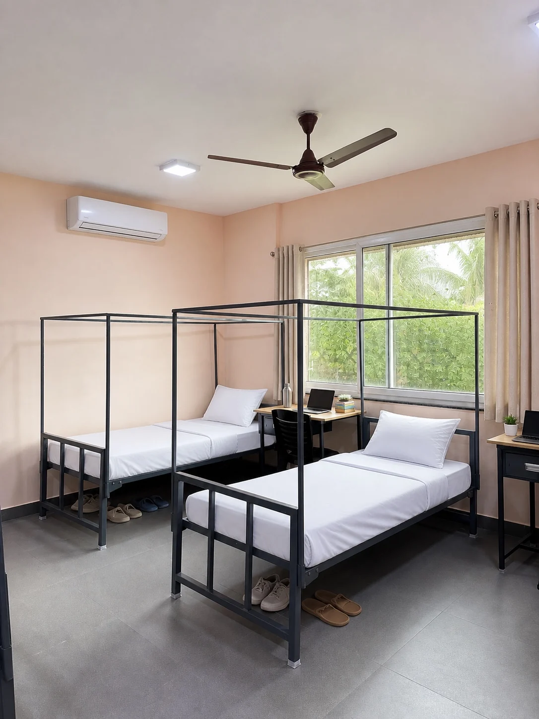 Triple sharing room with three beds and air conditioning