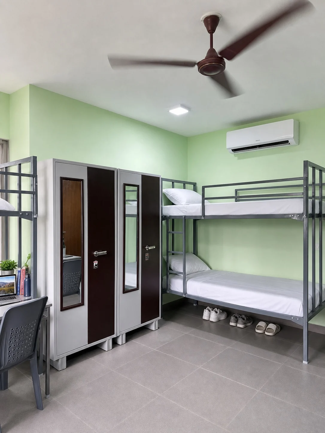 Dormitory bunk bed and storage area